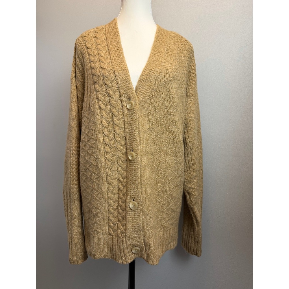 Cabi Medium Texture Cable‎ Knit Sweater Brown Button Front Long Cozy Asymetrical